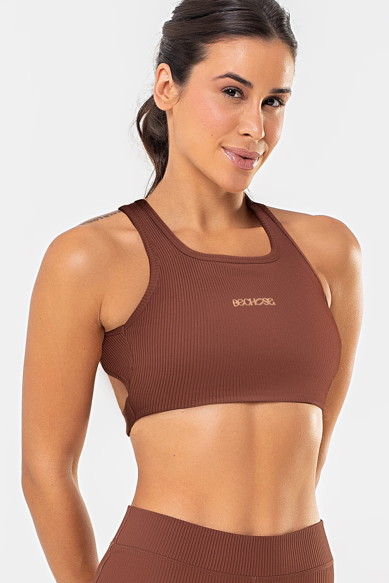 BECHOSE90766-top-4 Top Cravo Marrom Pantone Canelado - Imagem 1