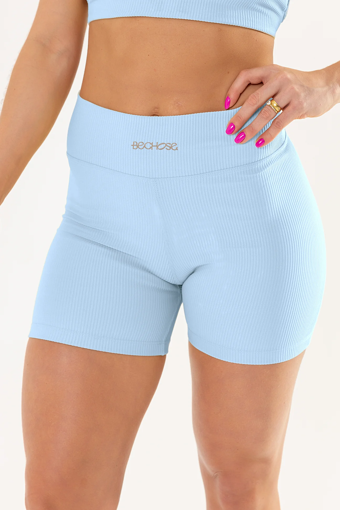 Shorts-Perpetua-AzuleIce-Canelado-Castanho-1 Shorts fitness Azul Ice Canelado / Castanho | Bechose