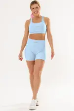 Shorts fitness Azul Ice Canelado / Castanho | Bechose