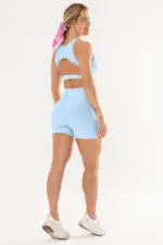 Shorts fitness Azul Ice Canelado / Castanho | Bechose