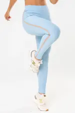 Legging Fitness Iris Azul Ice Canelado / Castanho