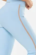 Legging Fitness Iris Azul Ice Canelado / Castanho