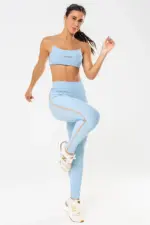 Legging Fitness Iris Azul Ice Canelado / Castanho