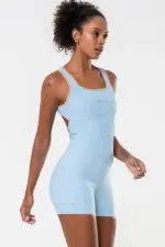 Macaquinho fitness Azul Ice Canelado / Castanho | Bechose