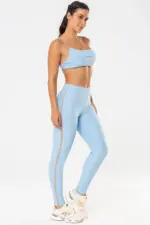 Top fitness dália Azul Ice Canelado / Castanho | Bechose